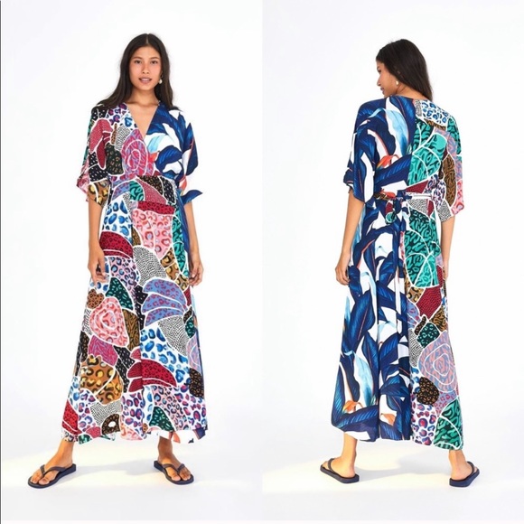 ❗️SOLD❗️RARE Farm Rio Mixed Prints Wrap Maxi Dress - Picture 10 of 11